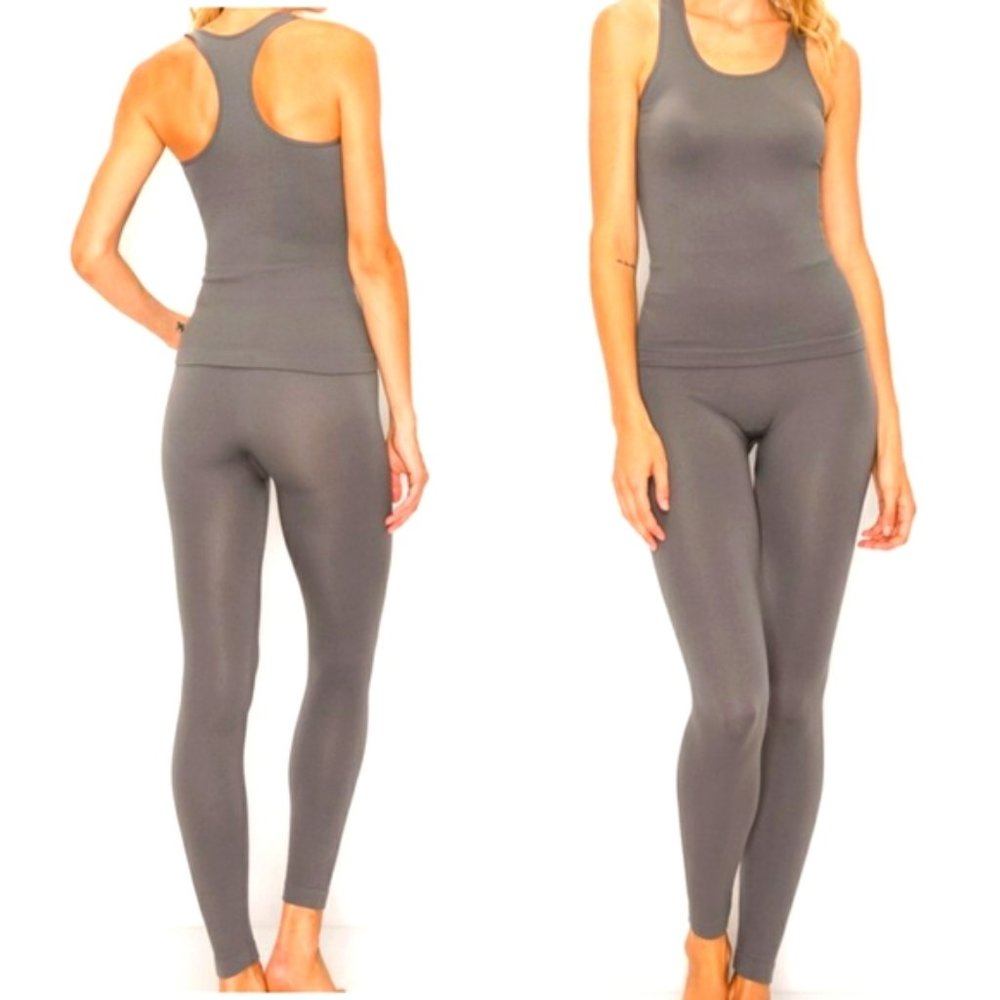 Gray Ribbed Tank and Legging Set